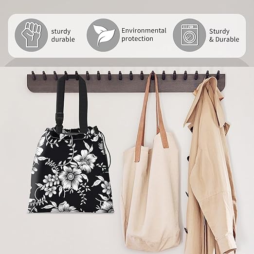 AFYEWKC Car Trash Bag Large Hanging Can for Back of Seat, Cute Waterproof Car Garbage Bag for Vehicle, Travelling, Outdoor Beautiful Black White Floral