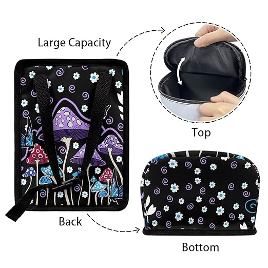 Purple Hippie Mushroom Car Trash Bag Hanging Auto Garbage Bin Can with Lid,Leak Proof Reusable Adjustable Strap Car Garbage Bag for Travel/Picnic