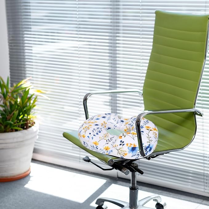 Floral Donut Pillow for Hemorrhoids Seat Cushion for Tailbone Pain Relief - Flower Home Office Chair Cushion for Long Sitting Work - Memory Foam Car Seat Cushions for Driving Butt Pain Pressure Relief