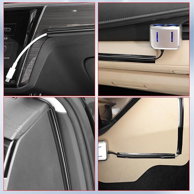 Augeny 4PCS Car Concealed Wire Sleeve, Self-Adhesive Tubing Cable Hidden Protector, Auto Split Sleeving Wire Cord Organizer, Black Soft PVC Cable Sleeve for USB, Audio & Video Line