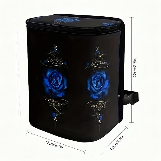 5L Large Capacity Multipurpose Trash Bin for Van Car Trash Can with Lid Trash Bag Hanging with Storage Pockets Leak-Proof SUV Organizer Collapsible and Portable Truck Garbage Bin (Deep Blue Rose)