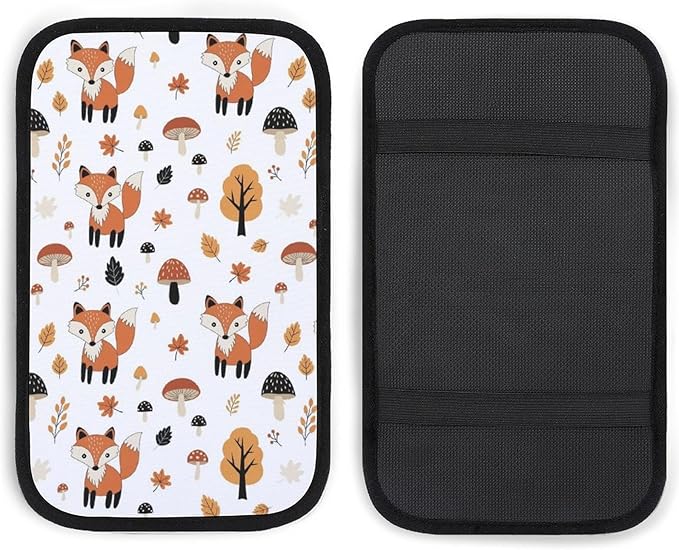 PPIKTC Car Center Console Armrest Cover Cute Fox Fall Mushrooms, Handrail Box Cushion Protector, Suitable for Most Vehicles