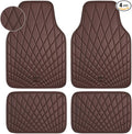 CAR PASS Luxury Faux Leather Floor Mats for Cars, Waterproof All Weather Car Mats Full Set, Anti-Slip Deluxe Automotive Floor Mats Universal Fit for Most SUV Vans Sedans Trucks, 4 Piece Brown