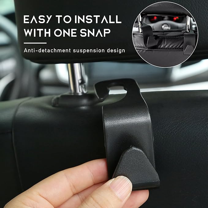 4 PCS Car Seat Headrest Hooks, Auto Seat Hook Hangers Storage Organizer, Back Seat Hanger for Car Handbag Clothes Coats Grocery Bags, Universal Interior Car Accessories (Black)