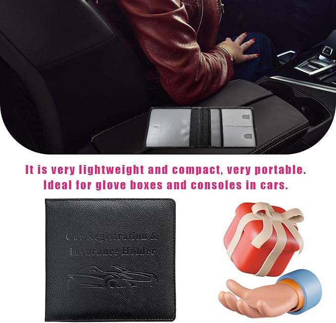 Car Registration and Insurance Holder, 5.51" × 5.11" Premium Leather Vehicle Glove Box Organizer with Magnetic Closure, Auto Document Holder for Cards Paperwork and Drive License (Black-A)