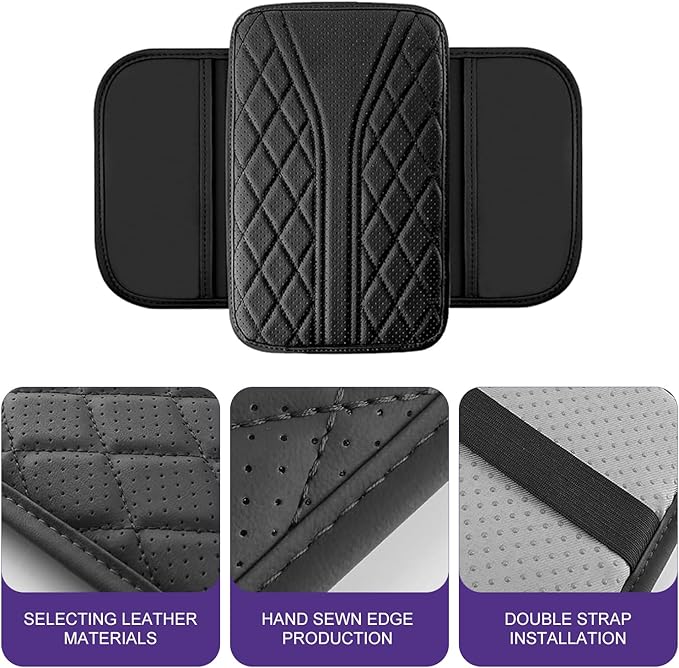 Cuymoap Car Armrest Cushion, Breathable Support Cover for Enhanced Elbow Comfort, Waterproof Anti-scratch Center Console Protector with Side Storage Pocket, Universal Slip-on Design for Car (Black)
