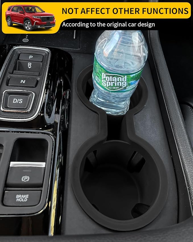 Maxzina Cup Holder Compatible with 2023-2026 Honda Pilot Car Center Console Cup Holder Silicone Insert Storage Box Interior Armrest Organizer for 2024-2026 Honda Ridgeline&Passport Accessories (Black)