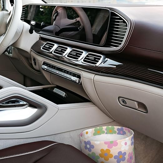 BEIANSHUO Cute Flowers Floral Car Trash Can Collapsible Garbage Can,Hanging Trash Bag Water Proof with Suitable for Storage for Car Interiors,Home