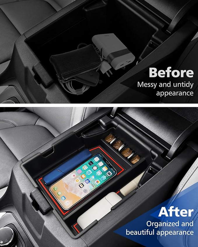 FIILINES Center Console Organizer for Chevrolet Traverse 2018-2023, Center Console Tray Secondary Armrest Storage Box ABS Insert Container with Anti-Slip Mats