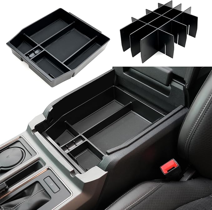 ELECFRESH 2PCS Center Console Organizer for 2024 2023 2022 2021 Ford F150 Accessories, Armrest Storage Box and 16-Compartments Divider for Ford F150 (Not fit for 2025 2026)