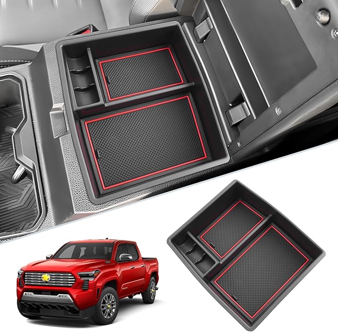 SKTU 2024 2025 2026 Tacoma Center Console Organizer 2024 2025 2026 Tacoma (SR/SR5/TRD/Limited/Trailhunter/TRD Pro) Console Tray Tacoma 2024 2025 2026 Accessories with Coin Holder (Red)