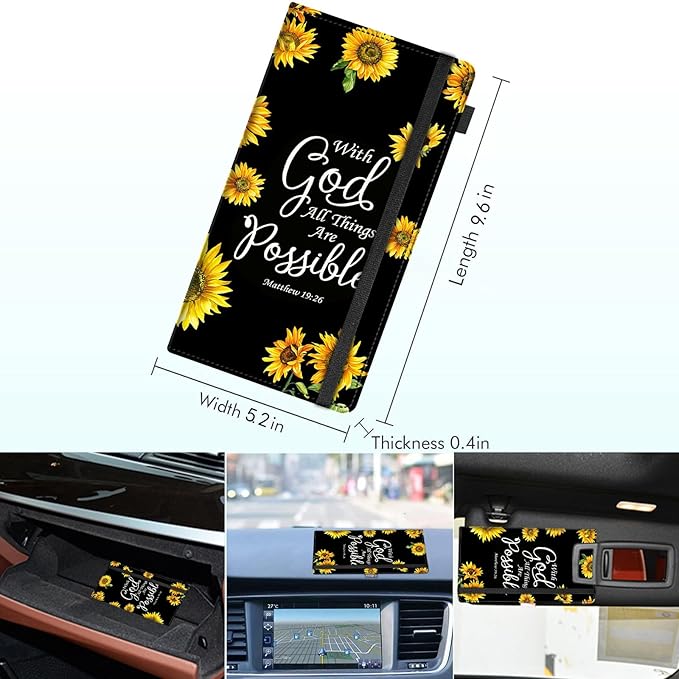 RAUEDWDJS Car Registration and Insurance Holder,Leather Vehicle Glove Box Organizer Wallet Case for Driver's License,ID Key Information Cards-Sunflower Matthew 19:26