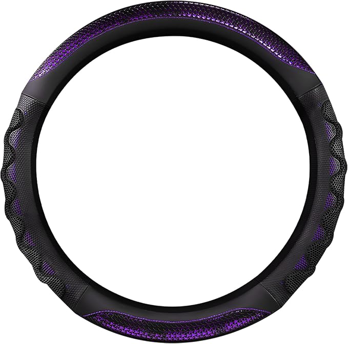 Car Steering Wheel Cover, 15 Inch Anti-Slip Steering Wheel Cover Protector with 3D Honeycomb Design, Universal Steering Wheel Covers for Truck SUV, Car Accessories (Purple, Round Shape)