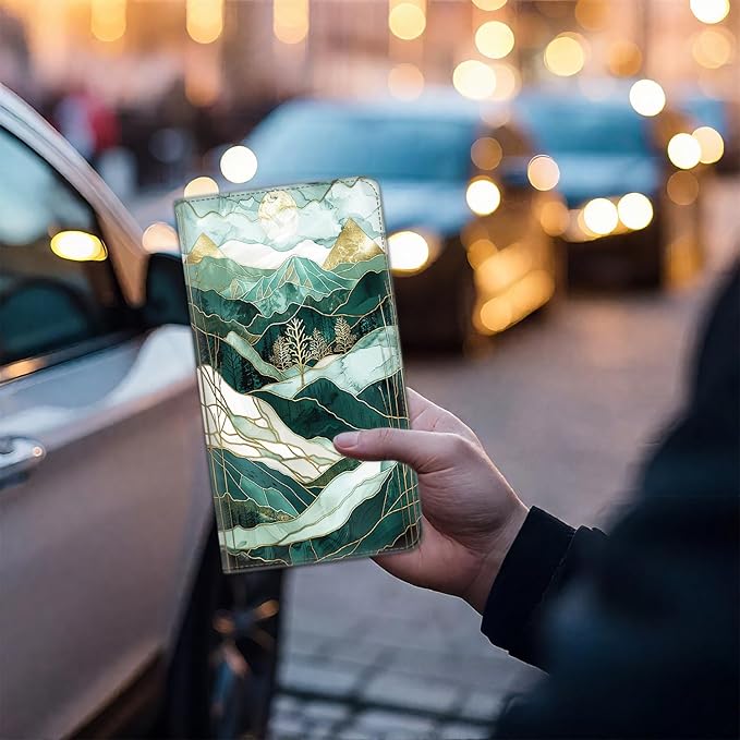 Car Registration Holder, Waterproof PU Leather Vehicle Card Document Glove Box Organizer, Women Interior Auto Accessories Case for Cards, Driver License Car Insurance Holder, Mountain Peak Pattern