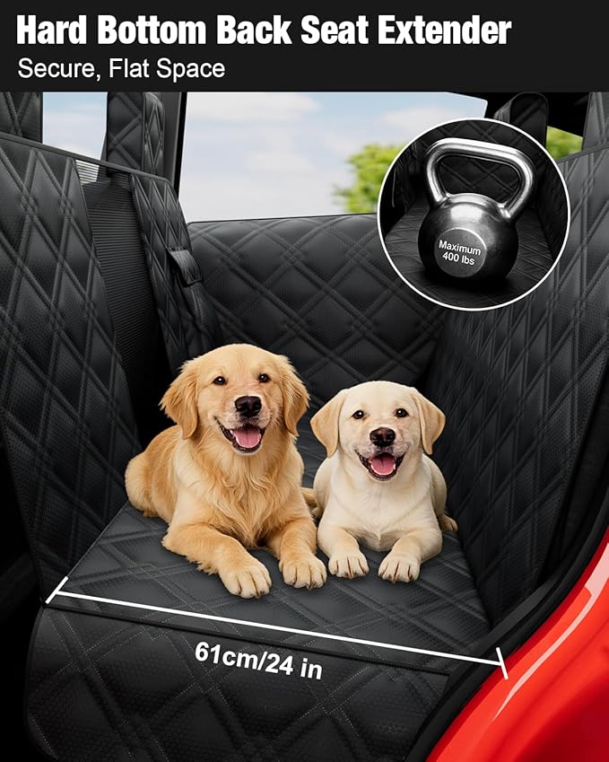 Wexyldra Dog Car Seat Cover for Back Seat Compatible with Tesla Model Y — Hard Bottom Pet Travel Hammock with Seat Extender, Waterproof Backseat Dog Cover with Door & Headrest Protectors