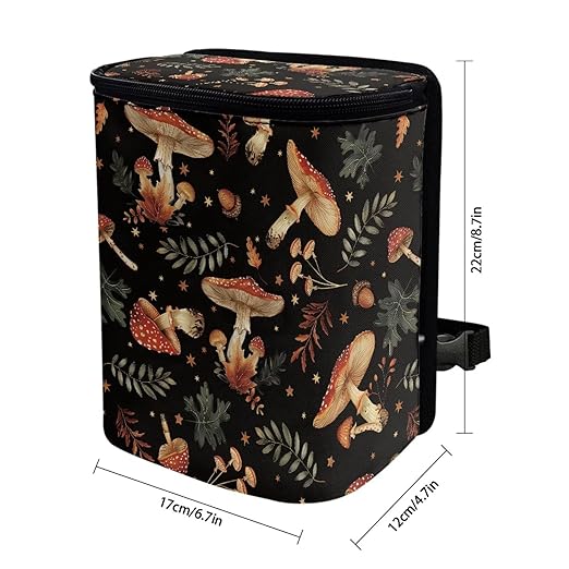 Forest Mushroom Car Trash Can with Lid Hanging Car Trash Bag Leak-Proof Portable Cars Garbage Bin Truck Sedan Accessories Interior Cars Organizer