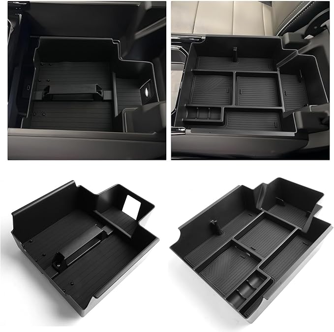 ASZSK for 2024-2026 Chevy Silverado EV&GMC Sierra EV Armrest Storage Box Console Organizer - Easy to Install&Lift Handle Design 2PCS Double Layer Center Console Upper&Lower Armrest Organizer