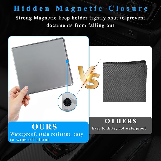 Kewucn 1 PC Car Registration Insurance Holder, Essential Auto Card Glove Box Organizer, Vehicle Interior Accessories Perfect for Most Car, Truck, SUV (10.55''×4.8'', Gray)
