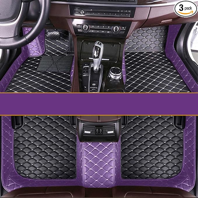 KaiLaiCarCustom Automotive Car Floor Mats for 99.99% Sedan SUV Sports Car Men Women Protection Full Coverage Pads Anti-Slip Leather Floor Lining… (Purple+Black Beige)