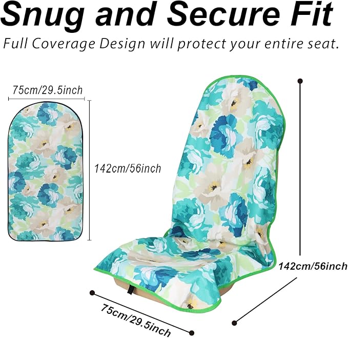 nbnhxnff Sweat Towel Car Seat Cover Protector Front Seats for Gym Workout, Running, Swimming, Beach and Hiking, Waterproof Universal Seat Cover for Car, Trucks,Van&SUV(Cyan Flower, 1pcs Front Seat)
