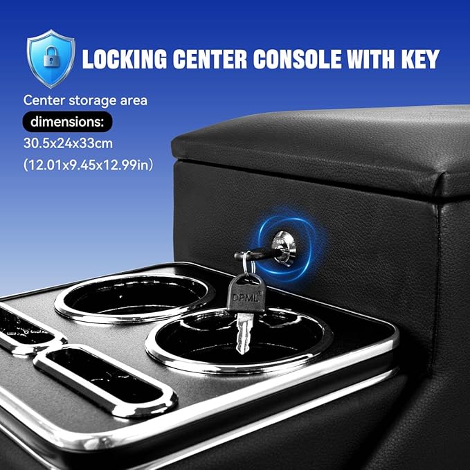 Center Console Organizer Between Seat for Truck Minivans, SUVs, Middle Van Console Floor Console Storage Box with Locking Car Armrest Storage Box