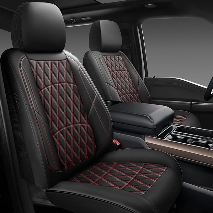 NS YOLO Leather Car Seat Covers,Universal Fit for Most Cars,SUVs and Sedans,Waterproof Luxury Leatherette Cushions, 5 Seats Protectors (Black and Red, Full Set-5 Seats(Front and Rear))