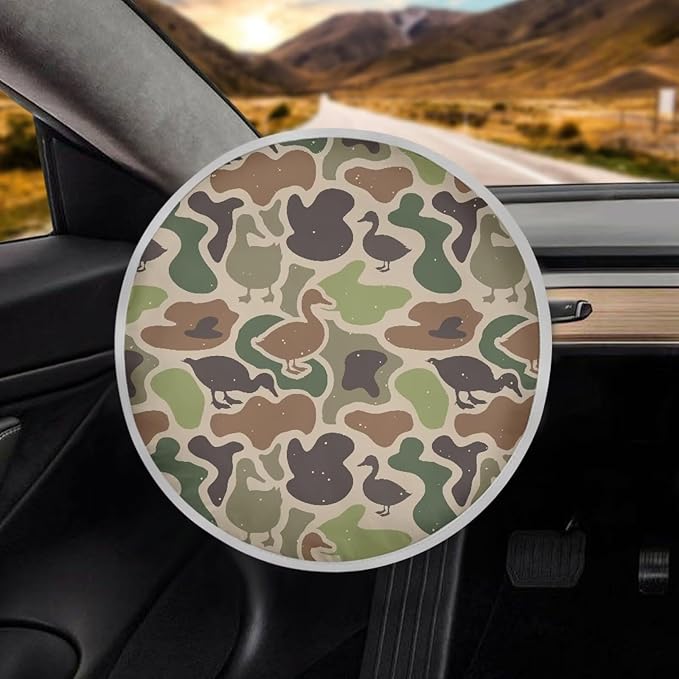 Camo Hunting Duck Vehicle Steering Wheel Sun Shade 17 Inch Car Rudder Reflector Protector for SUV Truck Van Summer Essential Gift for Holiday