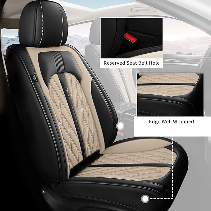 TTX LIGHTING Seat Covers for Car Full Set Fit for Honda Fit 2007-2020 Leather Seat Covers Breathable Waterproof Seat Protectors Automotive Seat Cushion with Airbag Compatible (5 Seats, Black&Beige)
