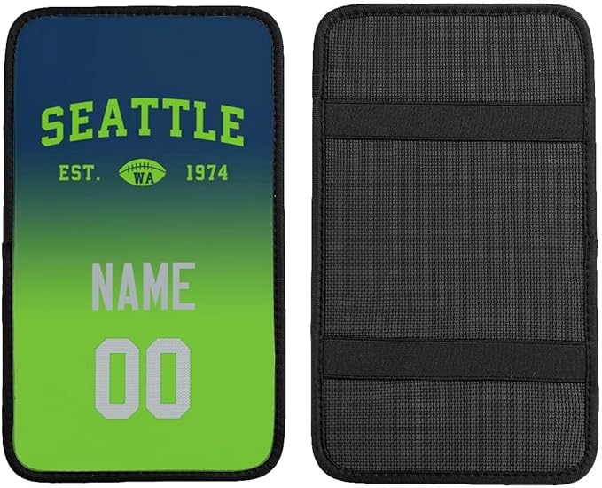 Custom Car Armrest Cover,Add Personalized Name and Number As Gifts for Loyal Football Fans,Auto Center Console Pad Car handrail Box Cushion,Fit for Most Car