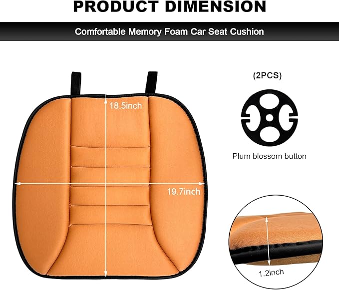 Car Seat Cushion, 1.2" Thick Comfort Memory Foam Auto Seat Pad with Non Slip Bottom, Breathable Driver Seats Pillow Pressure Relief Chair Cushion for Vehicle Office Home (Orange)