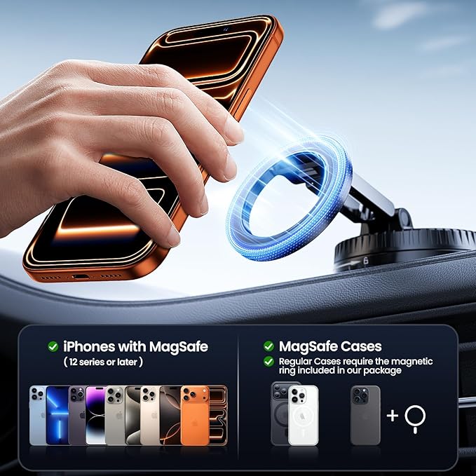 Gotubiim Vacuum Magnetic Car Phone Holder for MagSafe,360°Adjustable Car Phone Mount,Phone Holders for Your Car/Gym/Mirror,for iPhone 17 16 15 14 13 12 Series