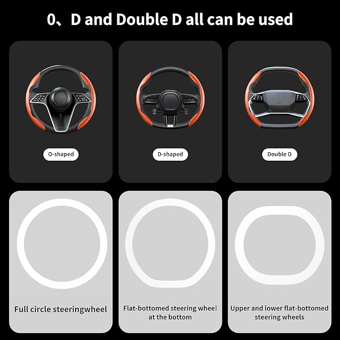LevChall Carbon Fiber Steering Wheel Cover, 2-Piece Set Anti-Skid Comfortable Grip Segmented Butterfly Design, Easy Snap-On Installation Universal Fit 99% Cars, Orange