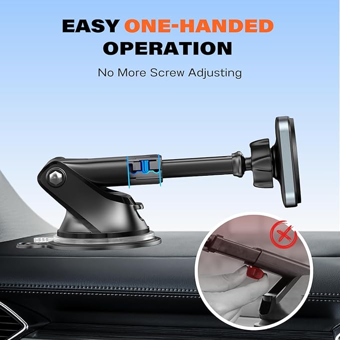 APPS2Car for MagSafe Car Mount【Upgraded 20xN55 Magnets】 Strong Magnetic Phone Holder, Suction Cup Stand for Dashboard Windshield, Adjustable Telescopic Arm, Fit for iPhone 17 16 15 14 13 12 Android