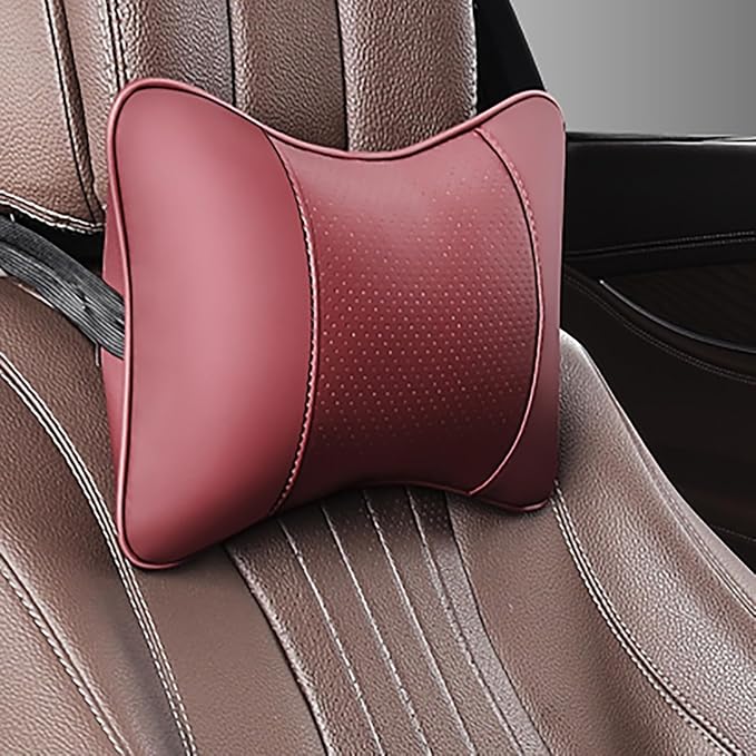 Car Pillow for Car Neck Pillow for Driving Seat Leather Neck Support Soft Cushion Back Support Head-Rests for Vehicle Sleeping with Elastic Adjustment Strap 2PCS (Neck, Red)