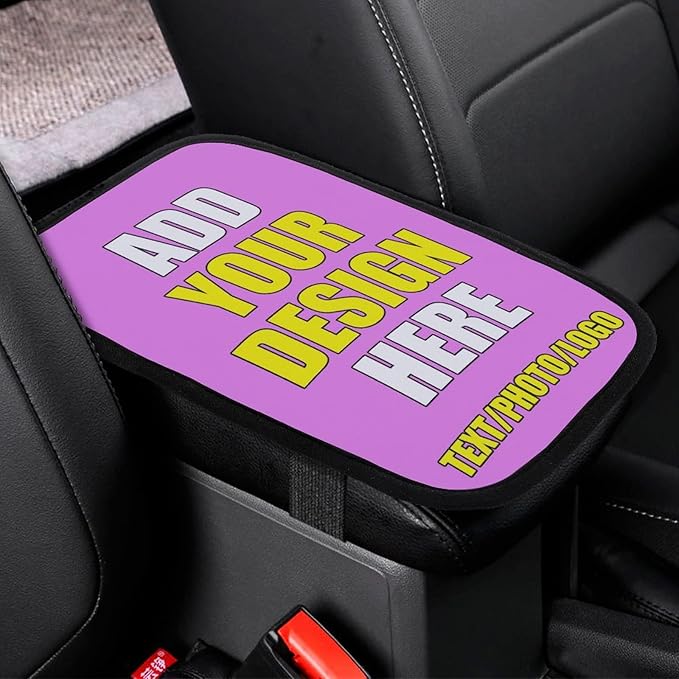 Custom Car Armrest Cushion Personalized Text Photo Logo Customize Auto Center Console Armrest Pad Cushion Universal Deco Pad Center Console Cover for Car Seat Handrail Box, Violet