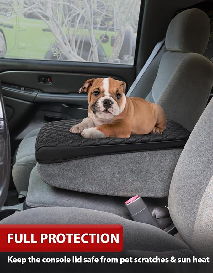 KBH Center Console Armrest Cover for Chevy Silverado & GMC Sierra 1999-2007, Avalanche & Suburban & Tahoe 2002-2006, Vinyl Leather Accessories, Anti-Scratch, Black (Fits Jump Seat Console Only)