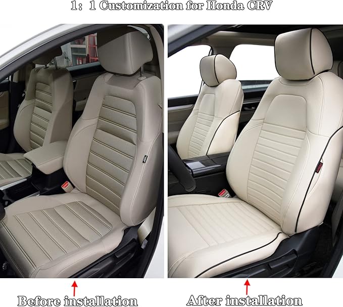 HKZ Fit CRV Car Seat Covers Full Set for Honda CR-V 2017 2018 2019 2020 2021 2022 CRV Touring;CR-V EX;CR-V Sport;CR-V SE & CR-V EX-L - Leather (Beige)