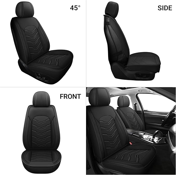 AOOG Leather Car Seat Covers Universal fit Most Sedans SUV Trucks (Full Set, Black)