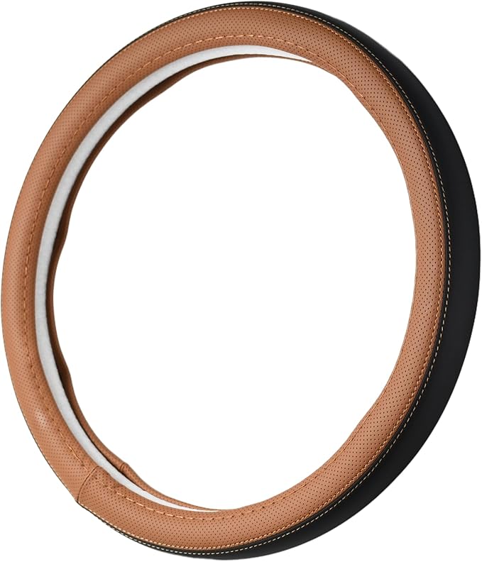 Nappa Napa Leather & Stitched Perforated Leather Steering Wheel Cover with Rubber Shaping Interior for Volvo XC60 XC90 XC40 S60 V60 C40 14½ to 15 inches SW