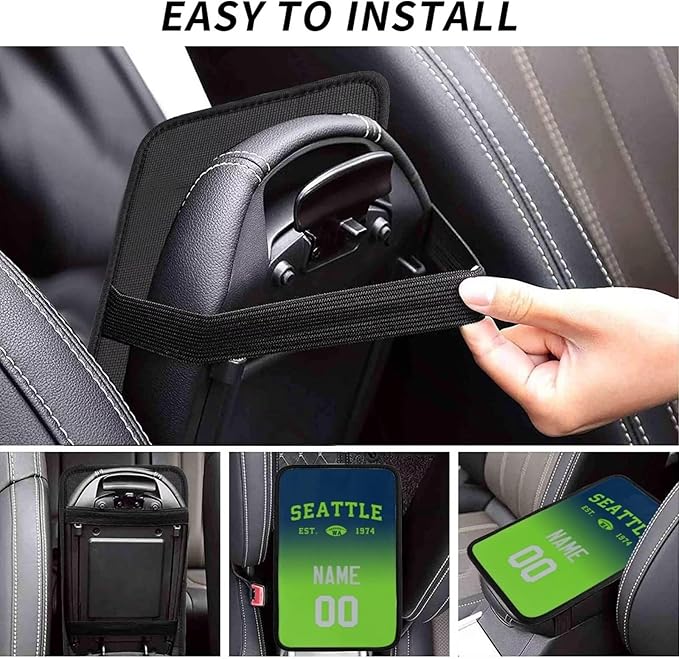 Custom Car Armrest Cover,Add Personalized Name and Number As Gifts for Loyal Football Fans,Auto Center Console Pad Car handrail Box Cushion,Fit for Most Car