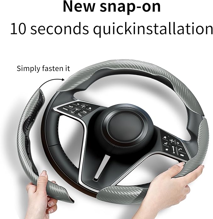 LevChall Carbon Fiber Steering Wheel Cover, 3-Piece Set Anti-Skid Comfortable Grip Segmented Butterfly Design, Easy Snap-On Installation Universal Fit 99% Cars, Gray