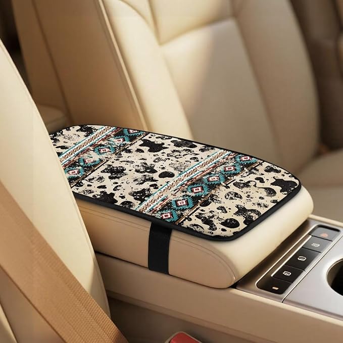 Qeluxign Car Seat Covers Cow Print Tribal Full Set Universal Fit Auto Front Seat Covers and Seatbelt Pads Armrest Cushion Gifts for Women Protect Your Car Interior