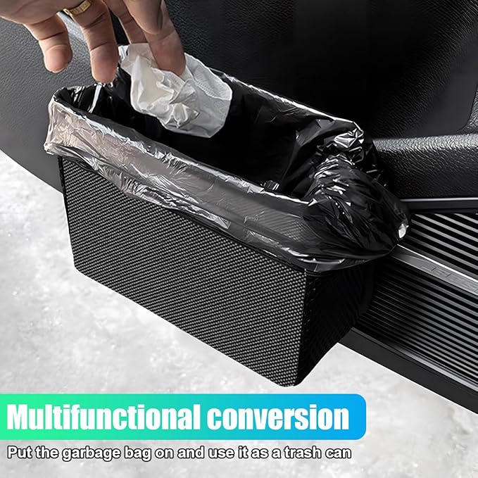 Car Trash Can, Foldable Waterproof Leather Trash Bin Garbage Organizer, Multi-Pocket Mini Hanging Storage Container, Universal Auto Interior Accessories for Cars, SUVs, Trucks (Black)