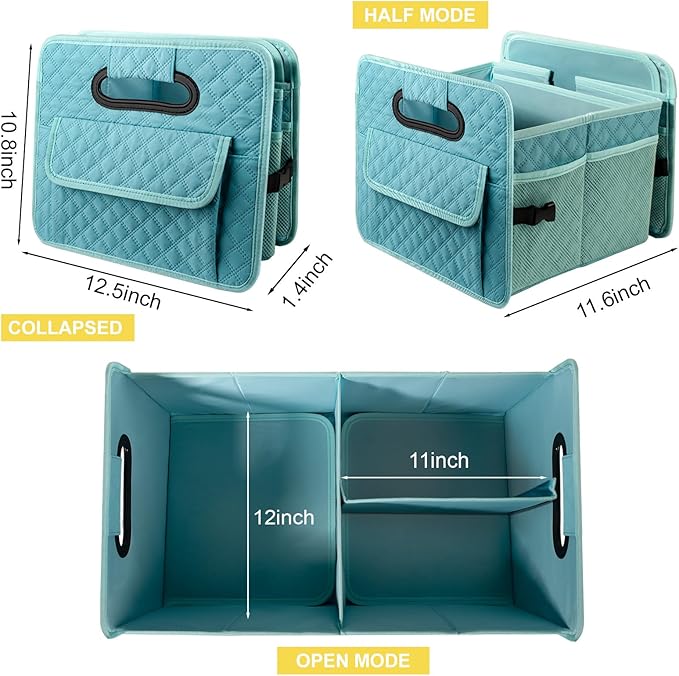 JiatuA Car Trunk Organizers and Storage for SUV, Collapsible Multi Compartment Container Box Adjustable Car Accessories for Women Men, Lake Blue
