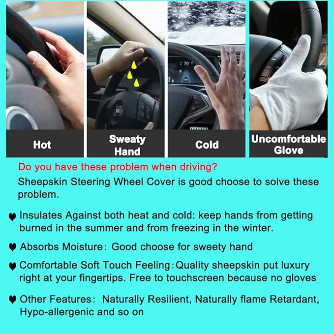 Fluffy Fur Wool Sheepskin car Steering Wheel Cover, Fuzzy Protector for Universal Steering Wheel 15inch, Anti-Slip,Comforting and Luxurious, Soft Texture (Mocha)
