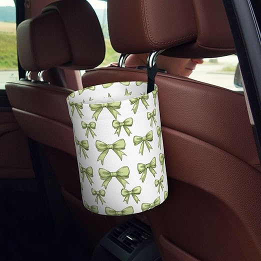 Green Bow Car Trash Can Leak-Proof Waterproof Hanging Trash Bin Collapsible Garbage Can for Car Accessories Travelling Camping