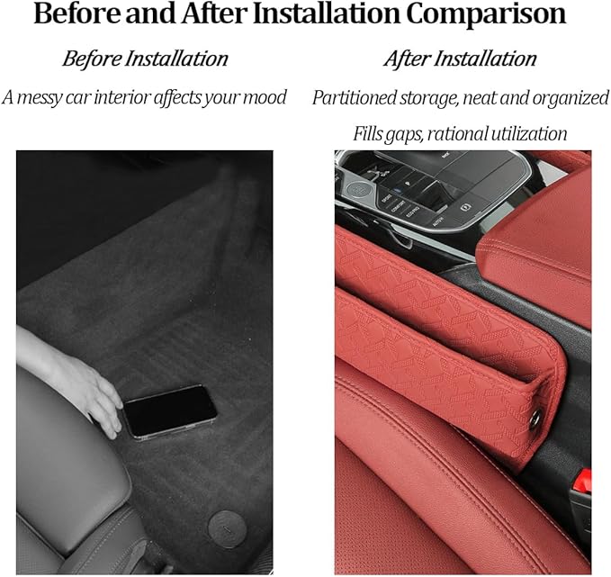 Car Seat Gap Filler Organizer, Leather Console Side Gap Filler Storage Box for Storing Phones Keys, No-Drop Automotive Seat Crevice Blocker Organizer, Universal for Truck SUV Sedan (Red)