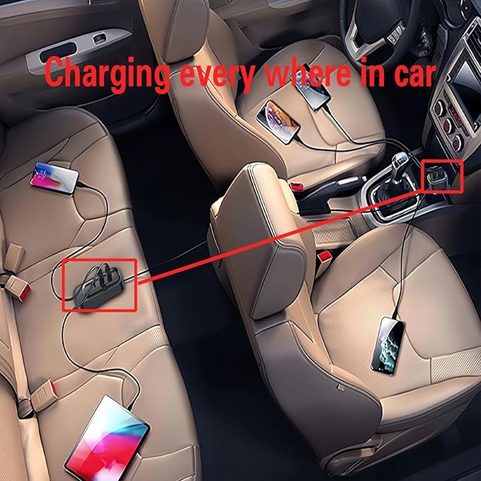 USB C Car Charger, 81W Multiport 6-Port PD & QC3.0 Fast Charger for Multiple Devices, Cigarette Lighter Adapter Car Travel Essentials with 5FT Cable, Compatible with iPhone 15/16/17, Pad, Galaxy S24