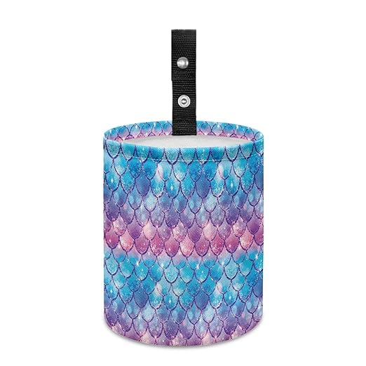 Mermaid Scale Car Trash Bag Portable Garbage Bin Printed for Car Front Seat, Back Seat, Floor, Easy to Clean Accessory Car Interior Decoration