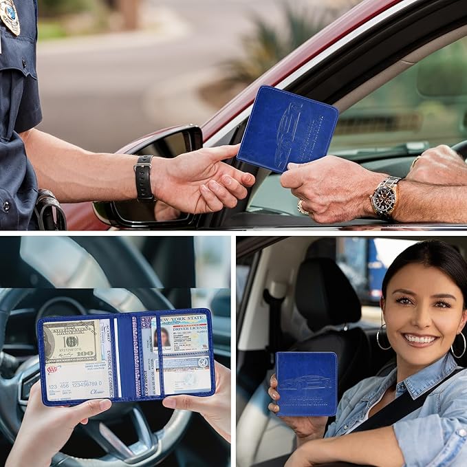 Car Registration and Insurance Holder, Vehicle Glove Box Car Organizer with Magnetic Closure for Documents, Cards, License Car Organization, 1-Pack Dark Blue